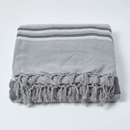 Homescapes Cotton Morocco Striped Grey Throw, 255 X 360 Cm - thumbnail 2