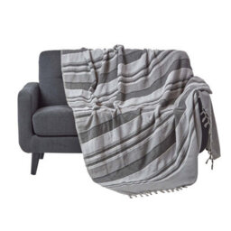 Homescapes Cotton Morocco Striped Grey Throw, 255 X 360 Cm