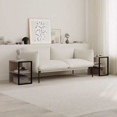 Decortie Echo Modern Sofa End Table Set Of 2 3-Tier Metal Frame Mocha Grey Living Room - image 1