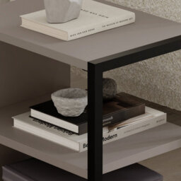 Decortie Echo Modern Sofa End Table Set Of 2 3-Tier Metal Frame Mocha Grey Living Room - thumbnail 5