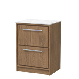 Hudson Reed Lille Floorstanding Two Drawer Contemporary Vanity Unit With Marble Worktop In Antique Oak, 610 X 460mm