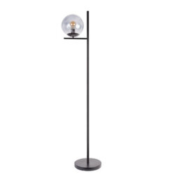 Valuelights Clarke Industrial Style Matt Black Metal Standing Floor Lamp With Smoked Glass Shade