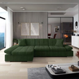 Malwi Left Hand Corner Sofa Bed With Storage Modern Green Corduroy Design With Pullout  Guest Bed - thumbnail 2
