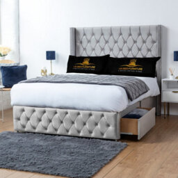 UKBEDFURNITURE Jasmine Silver Plush Wingback Divan Bed Base With 54 Inch Headboard - No Storage - thumbnail 2
