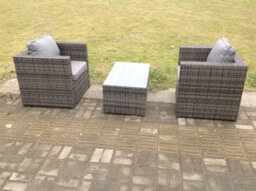 Fimous Rattan Garden Furniture Chairs Oblong Coffee Table Set - thumbnail 2