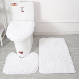 Burgundy 3-Piece Plush Bathroom Mat Set - Absorbent, Non-Slip & Washable For Toilet Areas - thumbnail 5