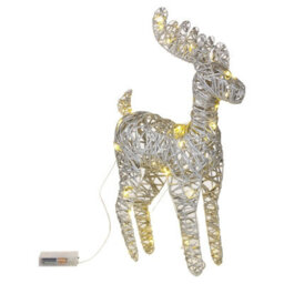 Urbn-Living Urbnliving 37Cm Led Light Up Reindeer Metallic Silver Plastic Rattan Wire Frame Christmas Home Decorations - thumbnail 2