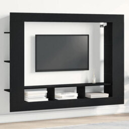 Berkfield Tv Cabinet Wall-Mounted Black Oak 152X22X113 Cm - thumbnail 1