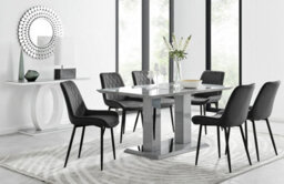 Furniturebox Imperia Grey High Gloss 6 Seater Dining Table With Structural 2 Plinth Column Legs 6 Black Velvet Black Leg Pesaro Chairs - thumbnail 1