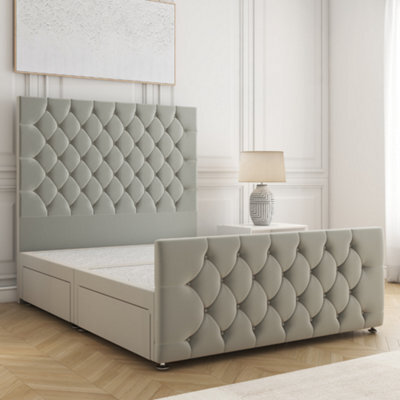 Bsspoke Maya Divan Bed Silver Plush Velvet 54Inch Headboard & Footboard 2Drawers Same Side & No Mattress In 3Ft 4Ft 4Ft6 5Ft 6Ft - image 1