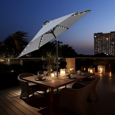 Sundaze 2.5M Grey Garden Parasol Umbrella With Solar Led Lights And Crank Tilt Function Outdoor Patio - image 1