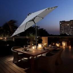 Sundaze 2.5M Grey Garden Parasol Umbrella With Solar Led Lights And Crank Tilt Function Outdoor Patio - thumbnail 1