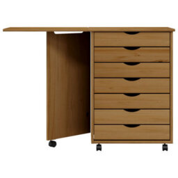 Berkfield Rolling Cabinet With Desk Moss Honey Brown Solid Wood Pine - thumbnail 4