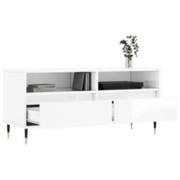 Berkfield Sturdy Tv Cabinet High Gloss White 100X34.5X44.5 Cm Engineered Wood - thumbnail 4