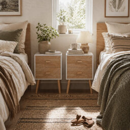 Wyld Haus Elco Set Of 2 Bedside Tables With 2 Drawers, Natural And White, Angled Legs - Compact Nightstands