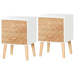 Wyld Haus Elco Set Of 2 Bedside Tables With 2 Drawers, Natural And White, Angled Legs - Compact Nightstands - thumbnail 2