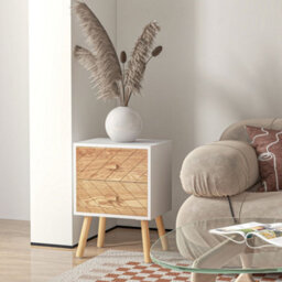 Wyld Haus Elco Set Of 2 Bedside Tables With 2 Drawers, Natural And White, Angled Legs - Compact Nightstands - thumbnail 8
