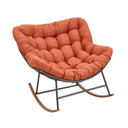 Living And Home Modern Rocking Chair With Orange Cushion, 90Cm (W) X 110Cm (D) X 75Cm (H) - thumbnail 3