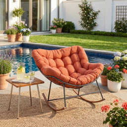 Living And Home Modern Rocking Chair With Orange Cushion, 90Cm (W) X 110Cm (D) X 75Cm (H) - thumbnail 1