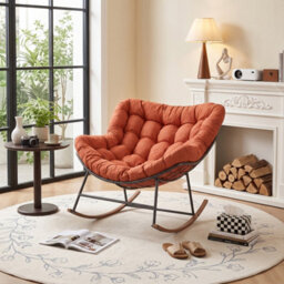 Living And Home Modern Rocking Chair With Orange Cushion, 90Cm (W) X 110Cm (D) X 75Cm (H) - thumbnail 2