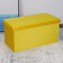 Foldable Velvet Lattice Trellis Storage Box Ottoman Cube 76Cmx38Cm For Bedroom, Living Room, Hallway - Ochre Yellow - thumbnail 1