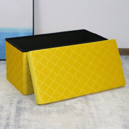Foldable Velvet Lattice Trellis Storage Box Ottoman Cube 76Cmx38Cm For Bedroom, Living Room, Hallway - Ochre Yellow - thumbnail 3