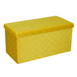 Foldable Velvet Lattice Trellis Storage Box Ottoman Cube 76Cmx38Cm For Bedroom, Living Room, Hallway - Ochre Yellow - thumbnail 2