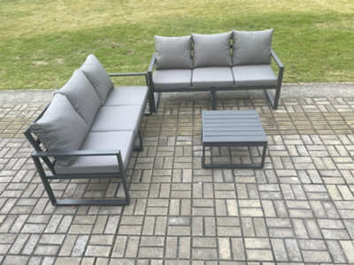 Fimous Aluminium 3 Pieces Garden Furniture Sofa Set With Cushions 6 Seater Outdoor Patio Set With Coffee Table Dark Grey - image 1
