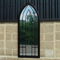 Agenzia 14 Large Antique Black Arched Metal Frame Window Garden Wall Mirror 153 X 60Cm - thumbnail 3