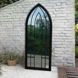 Agenzia 14 Large Antique Black Arched Metal Frame Window Garden Wall Mirror 153 X 60Cm - thumbnail 2