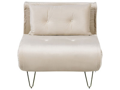 Wyld And Coco Beige Velvet 1-Seater Sofa Bed With Fold-Out Mechanism And Gold Legs, Single Bed - image 1