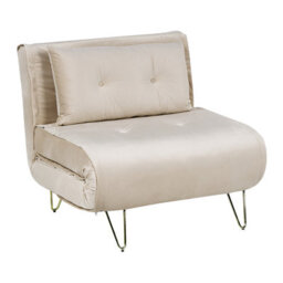 Wyld And Coco Beige Velvet 1-Seater Sofa Bed With Fold-Out Mechanism And Gold Legs, Single Bed - thumbnail 4