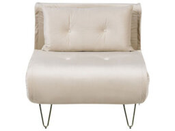 Wyld And Coco Beige Velvet 1-Seater Sofa Bed With Fold-Out Mechanism And Gold Legs, Single Bed - thumbnail 1