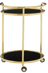 Orsina Round Gold Finish Trolley, Tempered Glass Shelves Drinks Trolley For Parties, Movable Kitchen Trolley - thumbnail 4