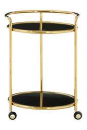 Orsina Round Gold Finish Trolley, Tempered Glass Shelves Drinks Trolley For Parties, Movable Kitchen Trolley - thumbnail 2