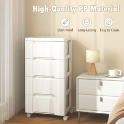 Costway 5-Drawer Rolling Cabinet Plastic Storage Cart 4-Tier Drawer Dresser W/ Wheels - thumbnail 7