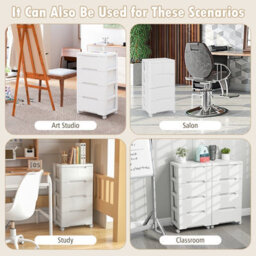 Costway 5-Drawer Rolling Cabinet Plastic Storage Cart 4-Tier Drawer Dresser W/ Wheels - thumbnail 9
