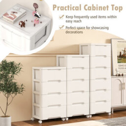 Costway 5-Drawer Rolling Cabinet Plastic Storage Cart 4-Tier Drawer Dresser W/ Wheels - thumbnail 6