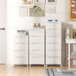 Costway 5-Drawer Rolling Cabinet Plastic Storage Cart 4-Tier Drawer Dresser W/ Wheels - thumbnail 3