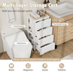 Costway 5-Drawer Rolling Cabinet Plastic Storage Cart 4-Tier Drawer Dresser W/ Wheels - thumbnail 5
