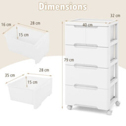 Costway 5-Drawer Rolling Cabinet Plastic Storage Cart 4-Tier Drawer Dresser W/ Wheels - thumbnail 2