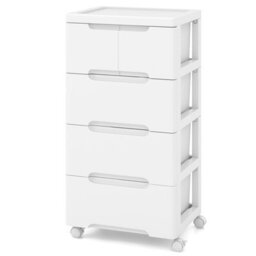 Costway 5-Drawer Rolling Cabinet Plastic Storage Cart 4-Tier Drawer Dresser W/ Wheels
