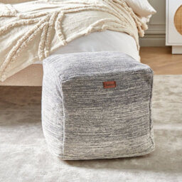 Beliani Grey And White Three-Stripe Cotton Cube Pouffe 40 X 40 X 40 Cm - thumbnail 2