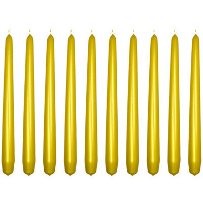 "SolaDirect Tapered Dinner Candles, Pack Of 10, Unscented, Long Burning Time, 24 Cm / 19.45"" (Gold, Metallic)" - image 1