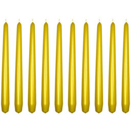 "SolaDirect Tapered Dinner Candles, Pack Of 10, Unscented, Long Burning Time, 24 Cm / 19.45"" (Gold, Metallic)"