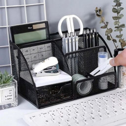 Black Mesh Desk Stationary Organiser Metal Tidy Pen Pencil Torage Holder Office School - thumbnail 4