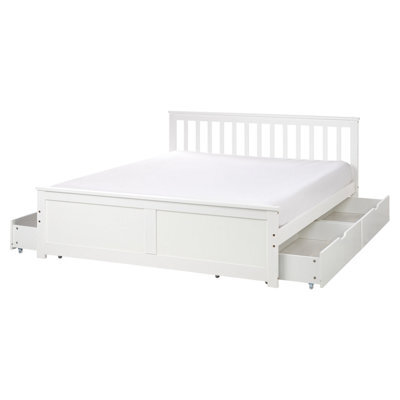 Beliani Bed With 4 Drawers Pine Wood Olendon 160 X 200 Cm (Eu King Size) White - image 1
