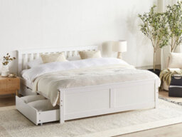 Beliani Bed With 4 Drawers Pine Wood Olendon 160 X 200 Cm (Eu King Size) White - thumbnail 2