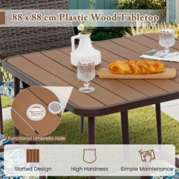 Costway 5 Pieces Patio Dining Set 4 Cushioned Rattan Armchairs & Square Table - thumbnail 4
