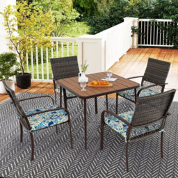 Costway 5 Pieces Patio Dining Set 4 Cushioned Rattan Armchairs & Square Table - thumbnail 8